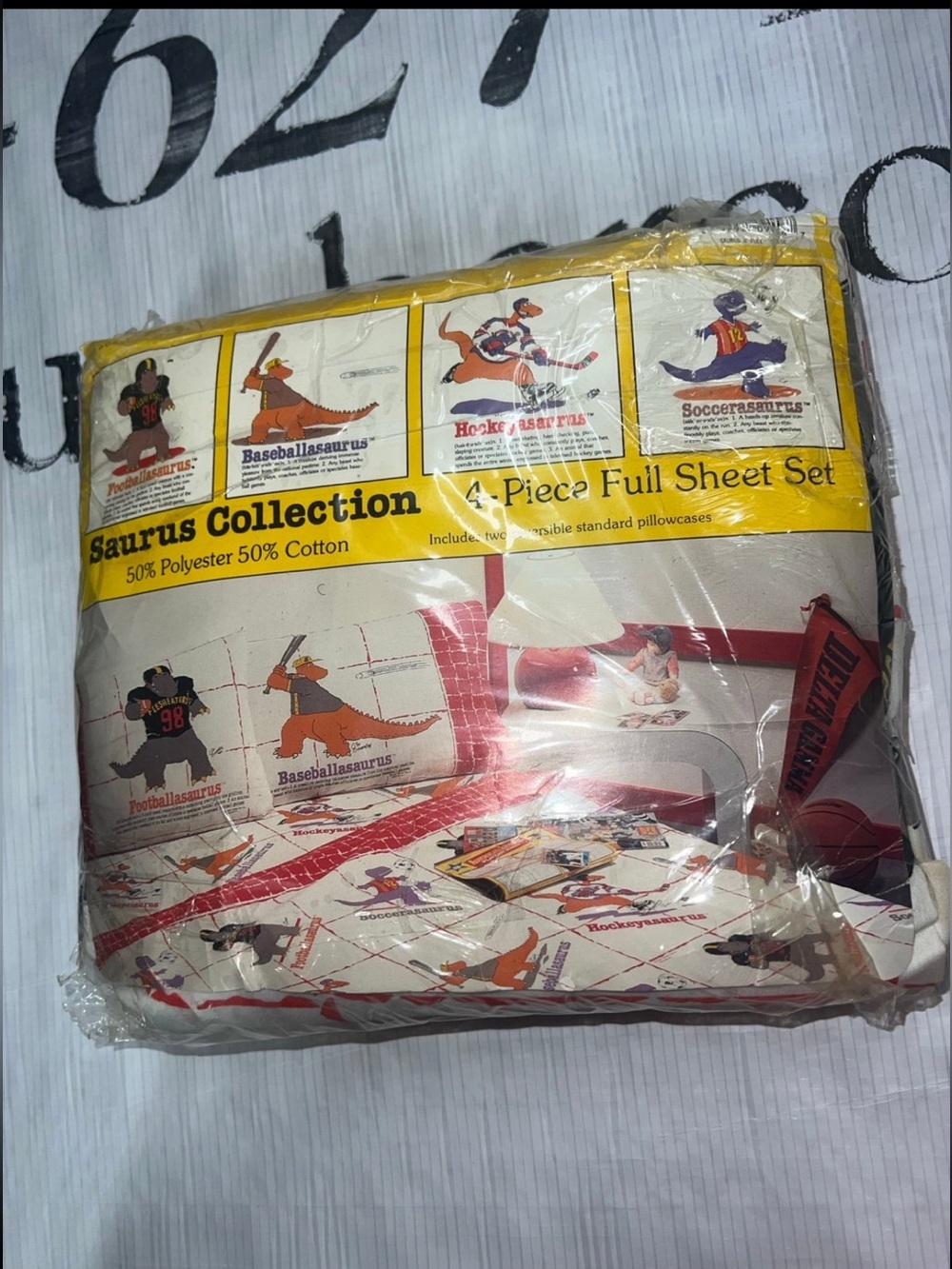 Vintage Sports Atheltic Dino 4-Piece Full Sheet Set Bedding Kids Football Room